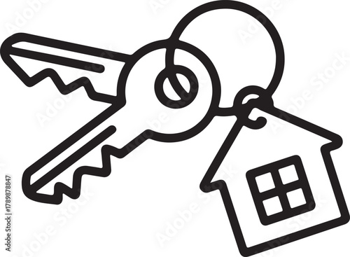 House Keychain with Keys Line Art Icon Vector Illustration