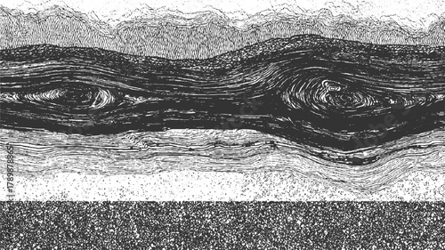 Abstract black and white textured layers with swirling patterns and granular detail vector