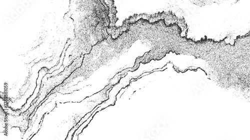 Black and white abstract topographic map lines and dots pattern background