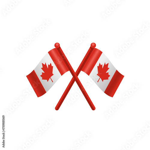 Crossed canada national flags isolated, vector illustration