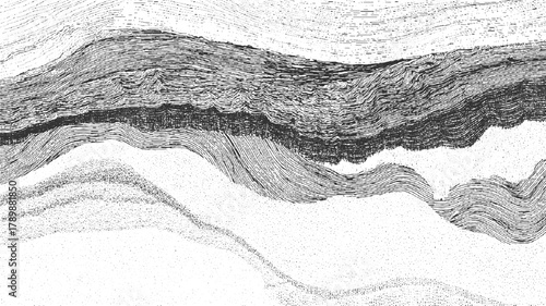 Black and white abstract line art texture with stippling and wavy patterns background