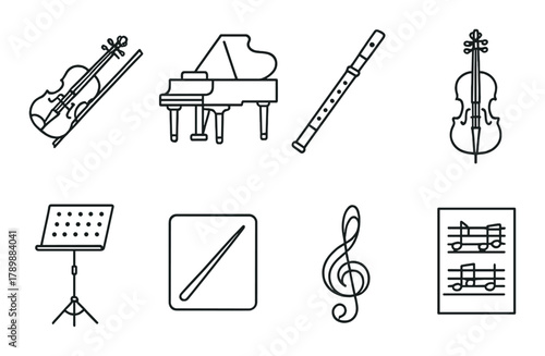 Icons of musical instruments and symbols on a subtle gradient background