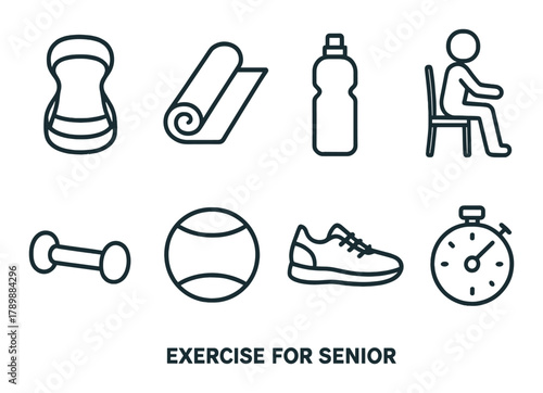 Essential exercise icons for seniors - fitness equipment and activities