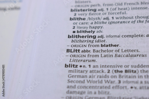Close Up Of English Dictionary Page With Word - BLItt