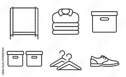 Minimalist wardrobe organization icons on olive background