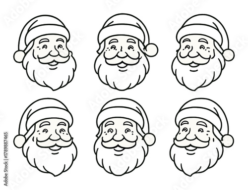 Cartoon santa claus faces pattern on gold background for holiday celebrations