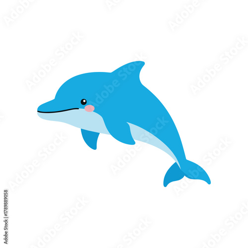 Cartoon Dolphin Swimming Gracefully in the Ocean.