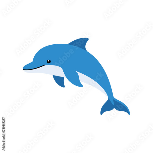 Cute Blue Dolphin Swimming in Ocean Water.