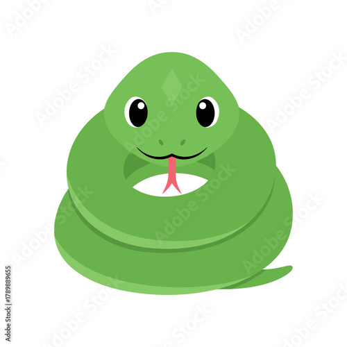 Cute Green Cartoon Snake Coiled Up with a Friendly Face.