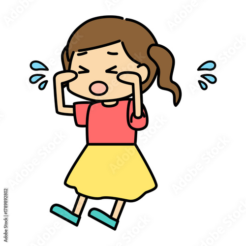 泣いている女の子のイラスト（涙・悲しい・かわいいキャラクター）