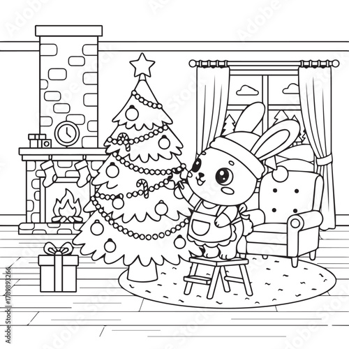 Bunny  and christmas tree coloring pages coloring book Christmas 