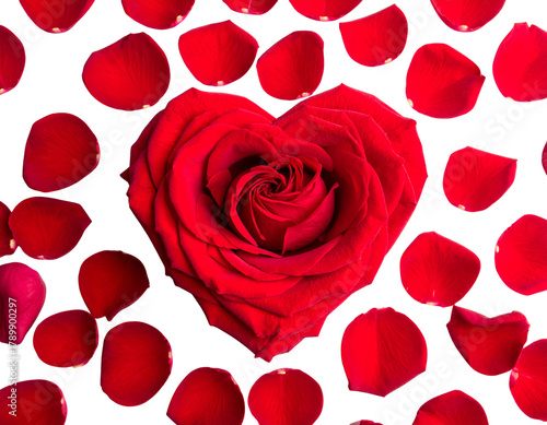  Valentine Red Rose Heart with Scattered Petals Flat Lay