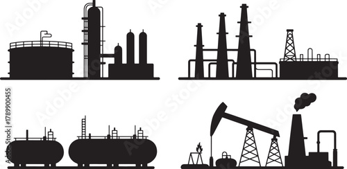 Industry silhouette industrial area and manufacturing plant refinery factory icon