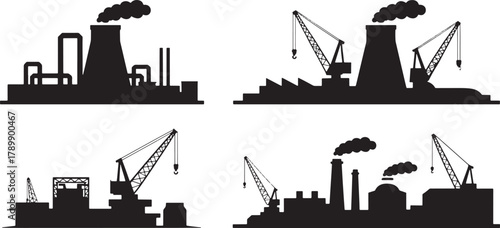 Industry silhouette industrial area and manufacturing plant refinery factory icon