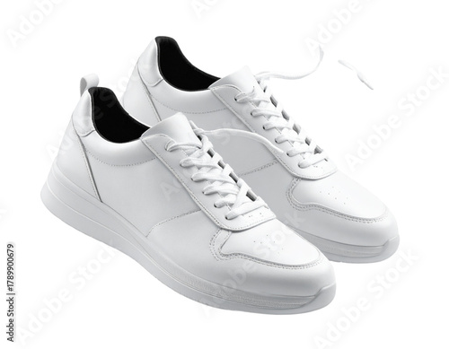 Modern White Trainers with Untied Shoelaces – Airborne Streetwear Mockup PNG