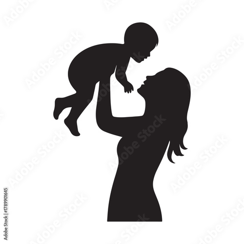 Silhouette of a loving mother holding her baby up high a symbol of motherhood love and the joy of parenthood