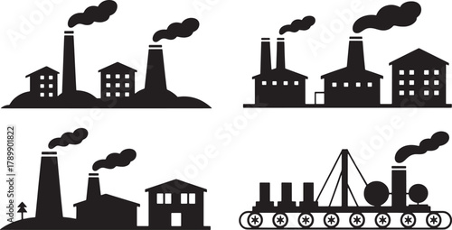 Industrial Buildings Silhouette Graphic Illustration Vector of Plant and Factory