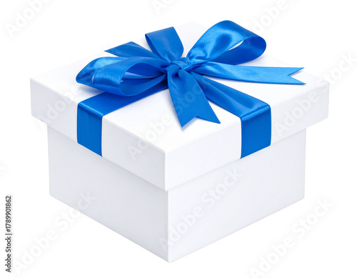  Open White Gift Box with Blue Ribbon – Elegant Surprise Concept PNG