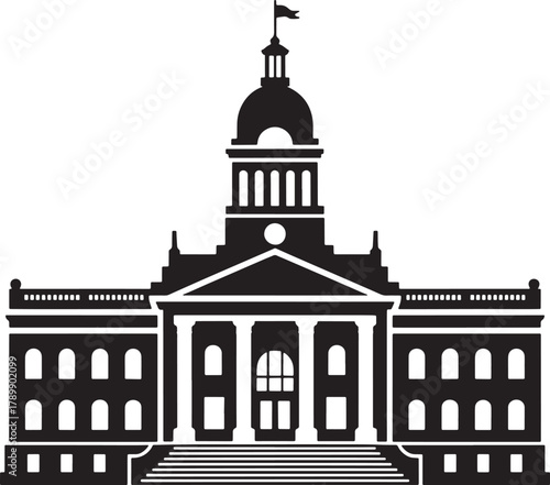 Silhouette of Government Building with Columns on Transparent Background