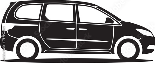 Black Minivan Vehicle Silhouette with Sliding Doors on Transparent Background