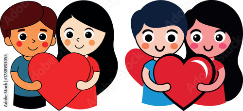 two women holding hearts, friendship illustration cartoon, happy women art, emotional connection vector, kindness and love design, female bonding artwork, empathy communication cartoon, friendship mes