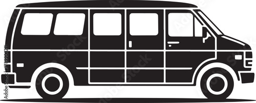 Black silhouette of van for family trip, transportation, tourism, or rental car