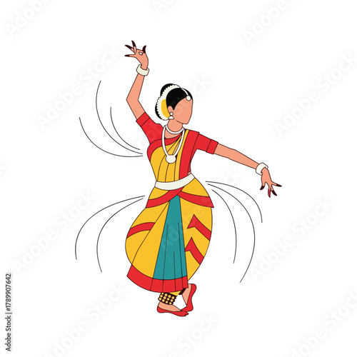 Indian traditional bharatanatyam dancer performing in beautiful costume with jewelry