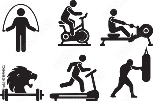 Fitness and exercise gym workout activity sport strength icons Vector, illustration
