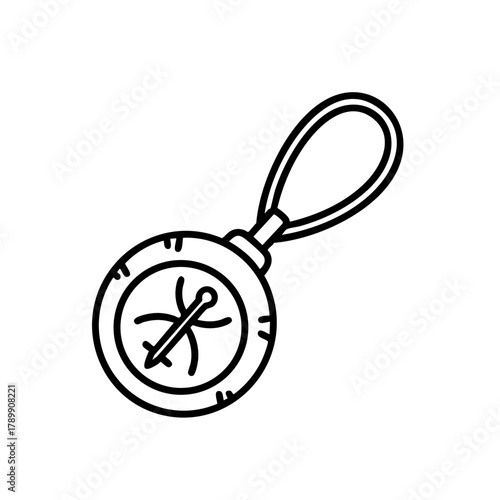 Energy amulet icon, round pendant with arrow and curved lines symbolizing motion and flow, ideal for poster design, article header, and product mockup.