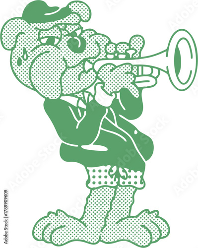 Retro Cartoon Dog Playing Trumpet – Vintage Jazz Musician Vector Illustration