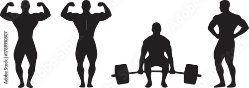 Men exercising, lifting weights and flexing muscles, gym icons Vector, illustration