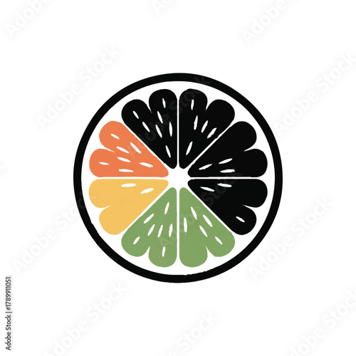 Abstract citrus slice with colorful segments