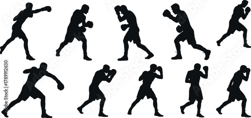 Silhouette of a boxer in different poses