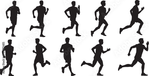 Silhouettes of running people in various poses