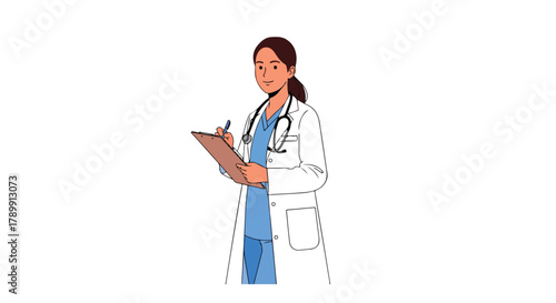 Women Doctor with board medical check Vector – Professional Medical Illustration for Healthcare Design - Medical Doctor Vector – Healthcare professional