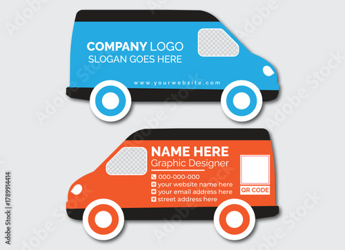 Unique Van Shape Die Cut Business Card Design Template
