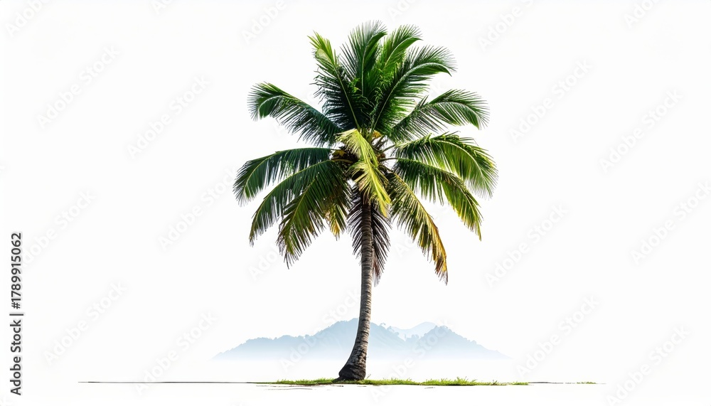 Obraz premium Tropical palm tree silhouette and isolated beach landscape on a summer sky