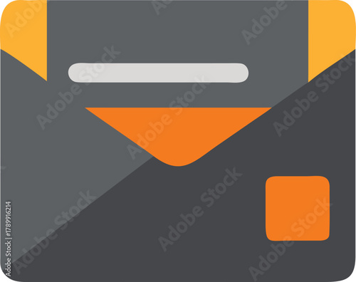 A stylized envelope icon featuring dark gray and orange colors, with an orange triangle at the opening, set against a white background. Modern and sleek design.