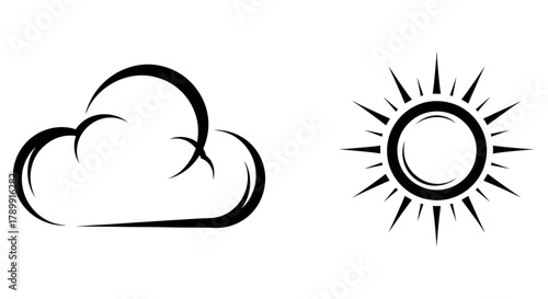 Whimsical weather forecast vector illustrations of a stylized cloud and sun, perfect for adding a touch of charm to any design project