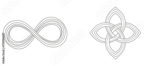 Abstract Infinity Symbol and Celtic Knot Design Element Illustration, showcasing a continuous loop and intricate interlaced pattern, representing eternity and interconnectedness