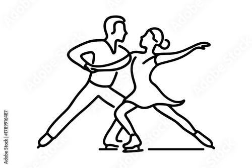 Figure skating couple dancing icon for winter sports and performance themes. Ice dance pose symbol for apps, education, and infographics. Vector illustration.