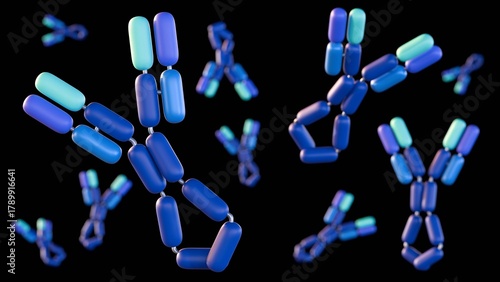 Fotografia A 3d rendering of Immunoglobulin E or IgE exists as a single Y-shaped molecule