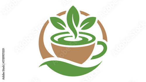 Herbal tea leaves cup logo icon