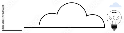 Minimalistic cloud outline with a light bulb containing sprouting plants. Ideal for innovation, sustainability, growth, green energy, cloud computing, digital transformation, eco-friendly