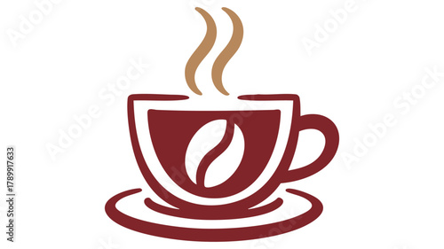 Coffee cup with steam and bean.