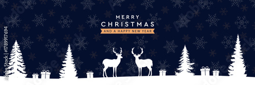 christmas winter border with deer in forest vector illustration