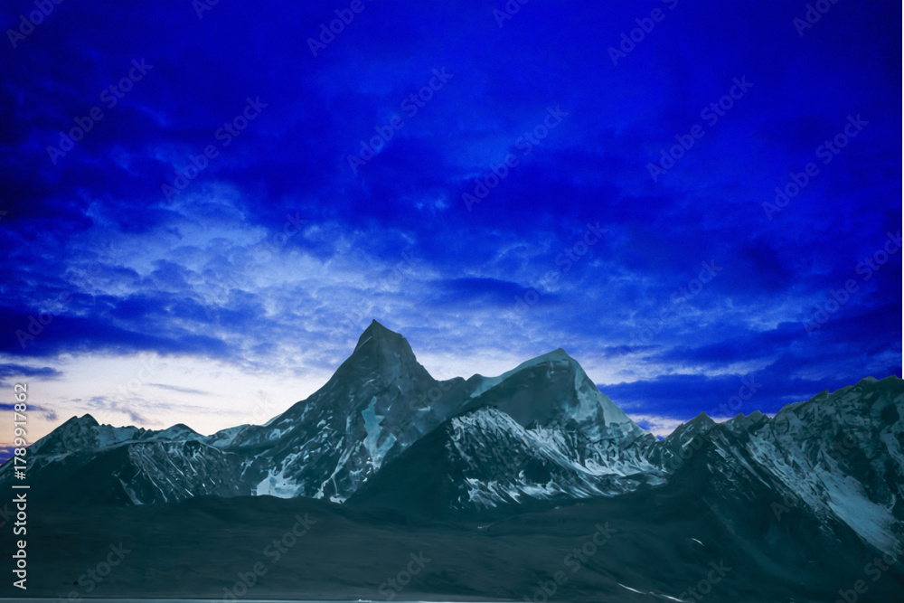 Obraz premium night landscape with a mountain in the background