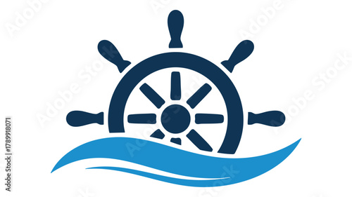 Marine ship's wheel over waves