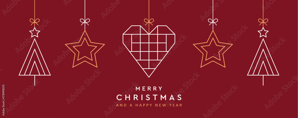 Naklejka premium merry christmas card with hanging decoration vector illustration
