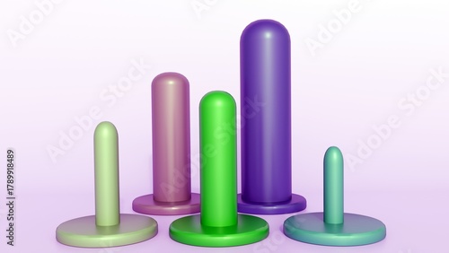 A 3d rendering of a set of vaginal dilators, medical devices used for progressive vaginal dilation therapy in the treatment of conditions like vaginismus or dyspareunia.